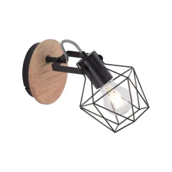 Flurlampen|Bürolampen*Just Light Verstellbarer Wandspot Holz Metall Schwarz E27 Vintage