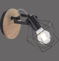 Flurlampen|Bürolampen*Just Light Verstellbarer Wandspot Holz Metall Schwarz E27 Vintage