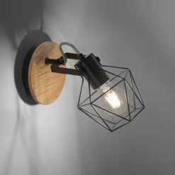 Flurlampen|Bürolampen*Just Light Verstellbarer Wandspot Holz Metall Schwarz E27 Vintage