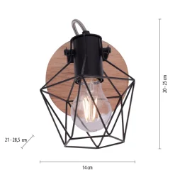 Flurlampen|Bürolampen*Just Light Verstellbarer Wandspot Holz Metall Schwarz E27 Vintage