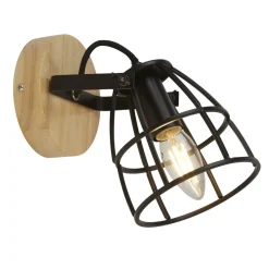 Bürolampen|Wohnzimmerlampen*Searchlight Verstellbarer Wandstrahler Holz Metall E14 Drahtschirm