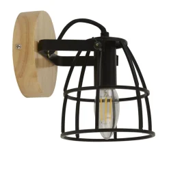Bürolampen|Wohnzimmerlampen*Searchlight Verstellbarer Wandstrahler Holz Metall E14 Drahtschirm