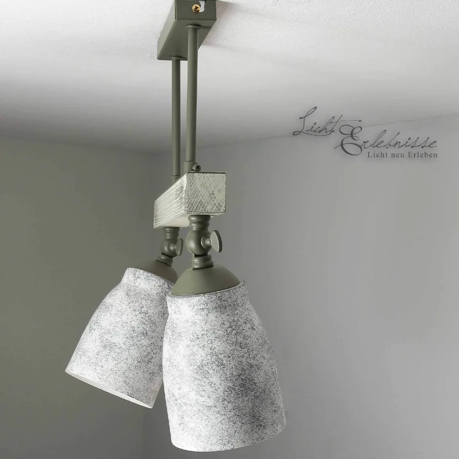 Wohnzimmerlampen|Holzlampen*Luminex Vintage Deckenlampe drehbar Shabby Weiß Taupe AGAP