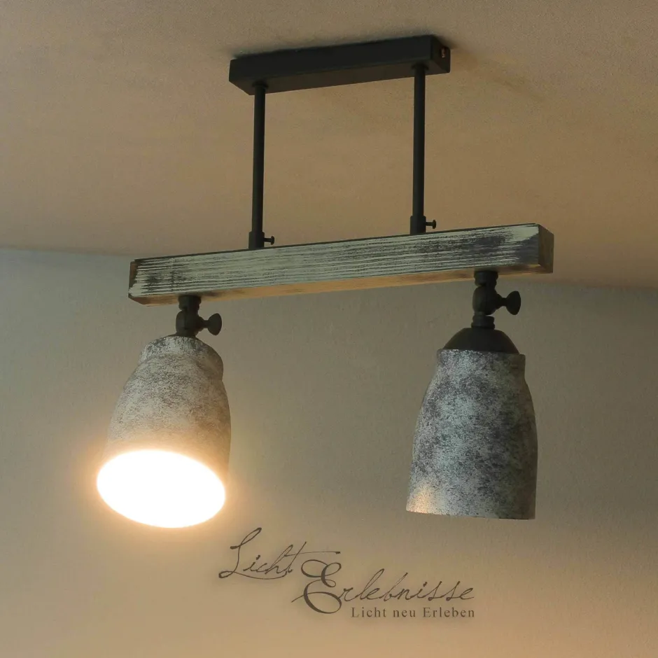 Wohnzimmerlampen|Holzlampen*Luminex Vintage Deckenlampe drehbar Shabby Weiß Taupe AGAP