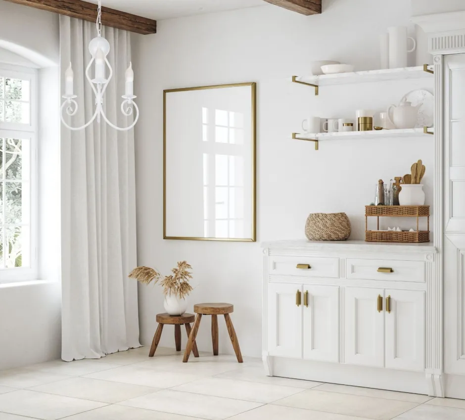 Belis Vintage Kronleuchter Metall Weiß E14 B:36 cm Kerzen< Hängelampen|Wohnzimmerlampen