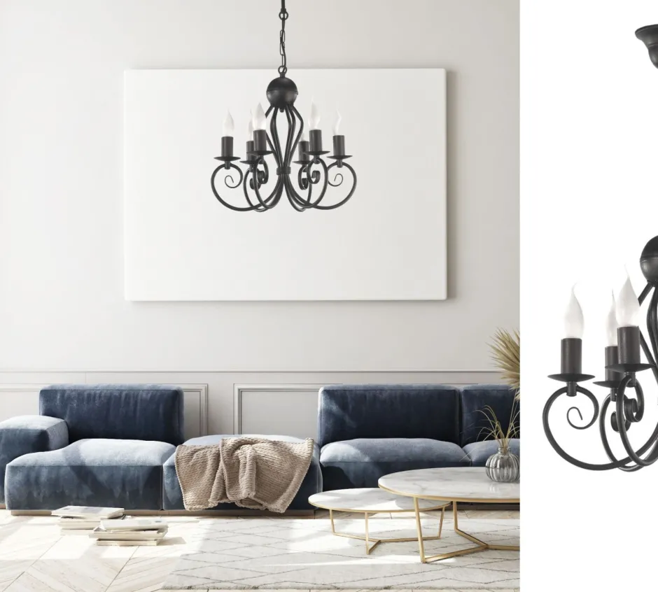 Hängelampen|Bürolampen*Belis Vintage Kronleuchter Schwarz E14 6-flammig Klassisch