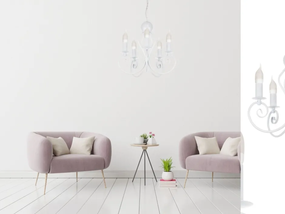 Belis Vintage Kronleuchter Weiß E14 5-flammig Klassisch< Wohnzimmerlampen|Metall Lampen