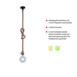 Just Light Vintage Pendelleuchte E27 bis 15 W Ø10 cm rund Tau Seil< Hängelampen|Bürolampen
