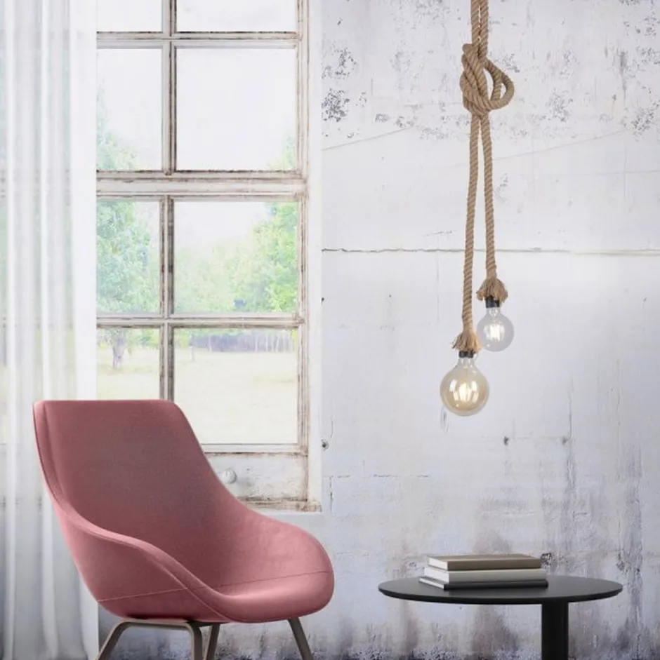 Hängelampen|Bürolampen*Just Light Vintage Pendelleuchte E27 2-flammig Ø10 cm Tau Seil