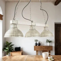 Luminex Vintage Pendelleuchte 3-flmg E27 Shabby Weiß HAKON< Hängelampen|Esszimmer Lampen