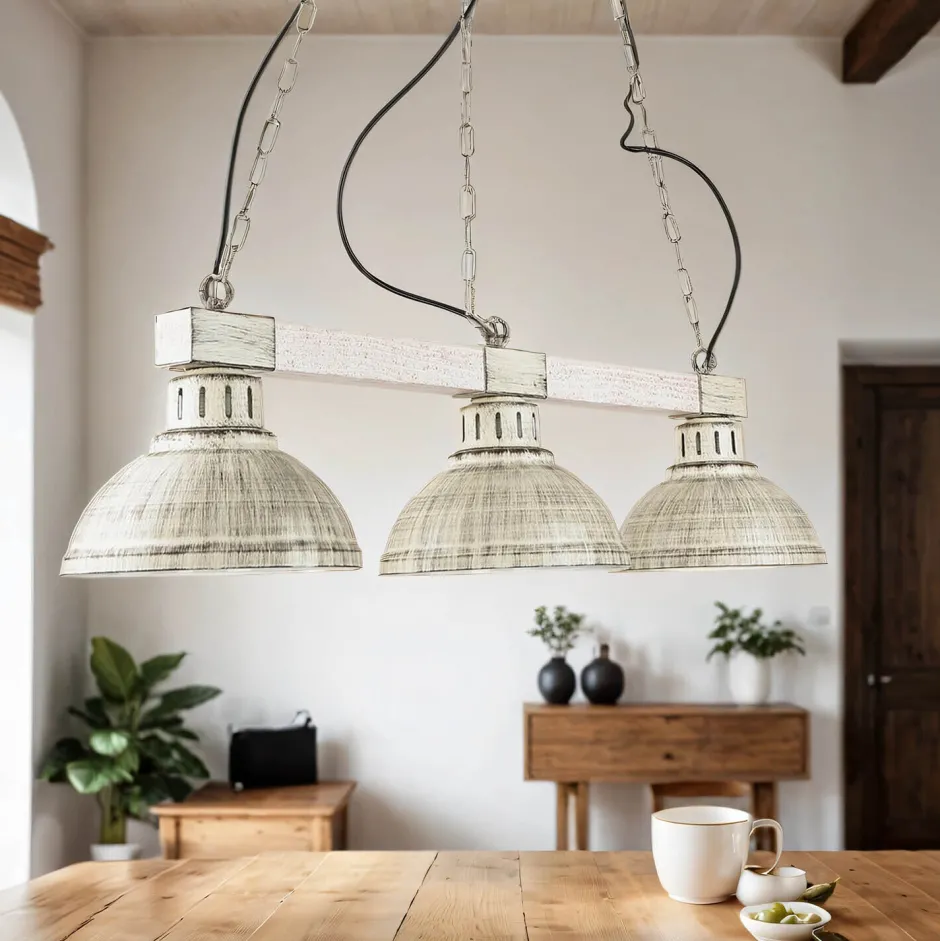 Luminex Vintage Pendelleuchte 3-flmg E27 Shabby Weiß HAKON< Hängelampen|Esszimmer Lampen