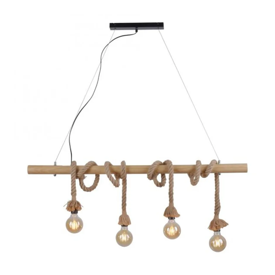 Hängelampen|Bürolampen*Just Light Vintage Pendelleuchte Holzbalken Tau Seil E27 100 cm
