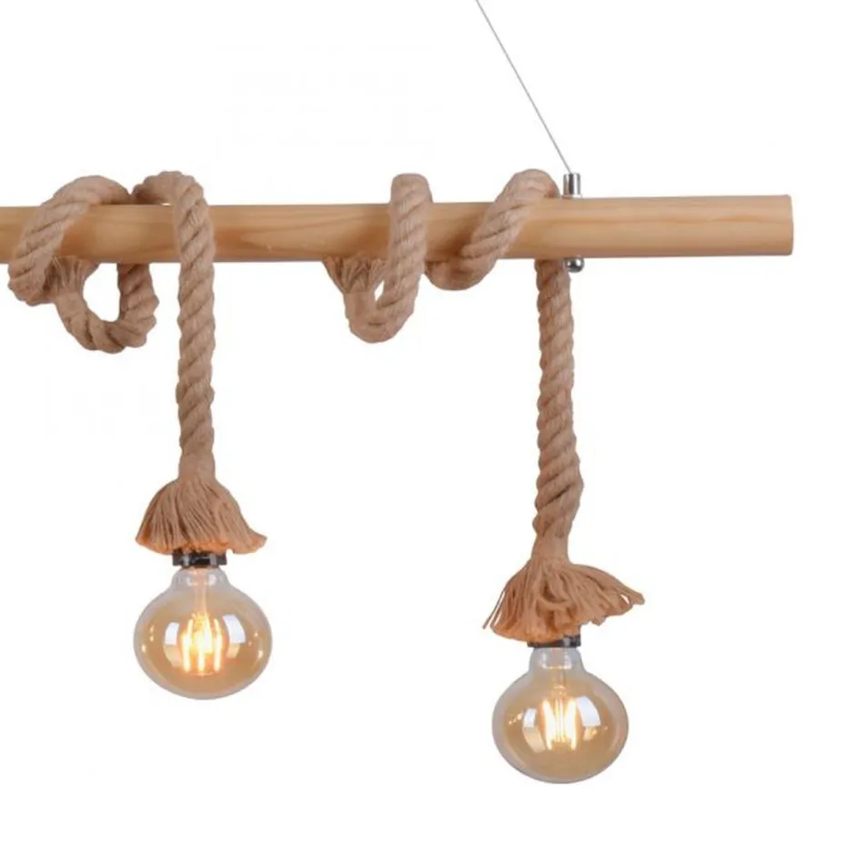 Hängelampen|Bürolampen*Just Light Vintage Pendelleuchte Holzbalken Tau Seil E27 100 cm