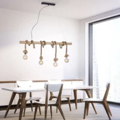 Hängelampen|Bürolampen*Just Light Vintage Pendelleuchte Holzbalken Tau Seil E27 100 cm