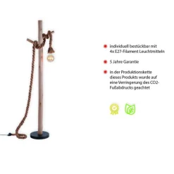 Wohnzimmerlampen|Metall Lampen*Just Light Vintage Stehleuchte E27 bis 15 W 150 cm Holz Tau Seil