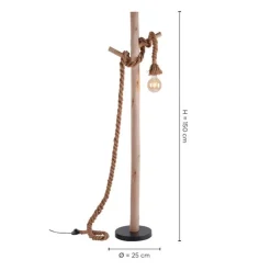 Wohnzimmerlampen|Metall Lampen*Just Light Vintage Stehleuchte E27 bis 15 W 150 cm Holz Tau Seil