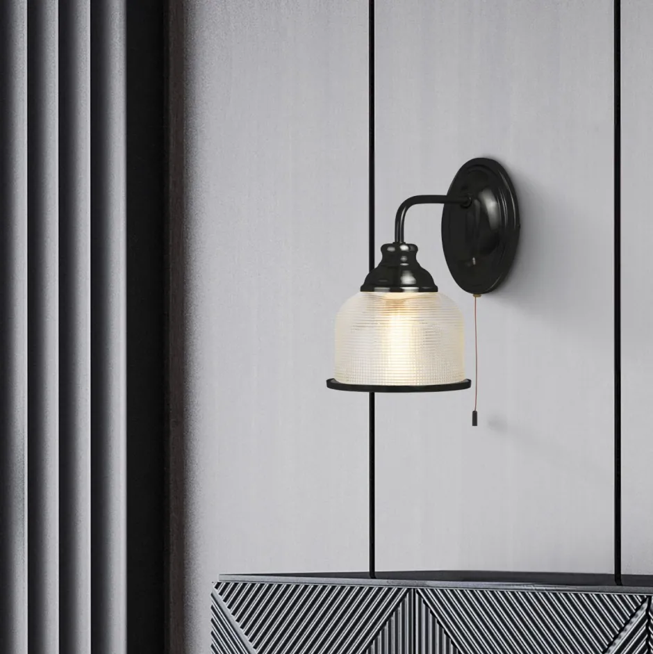 Searchlight Vintage Wandlampe mit Schalter H: 24,5 cm E27 Schwarz< Glaslampen|Vintage Lampen