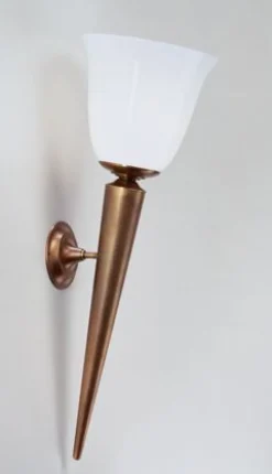 Berliner Messingleuchten Wandfackel Echt-Messing Glas E27 H:62 cm blendarm< Flurlampen|Wohnzimmerlampen