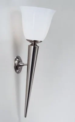 Flurlampen|Wohnzimmerlampen*Berliner Messingleuchten Wandfackel Echt-Messing in Nickel Glas E27 H:62 cm
