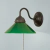 Berliner Messingleuchten Wandlampe Antik Messing Glas Grün Schalter E27 T:25 cm< Wohnzimmerlampen|Küchenlampen