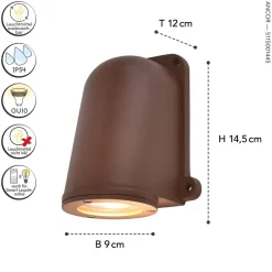 Metall Lampen|Vintage Lampen*Eco-Light Wandlampe Außen Aluminium GU10 IP54 H:14,6 cm Rostbraun