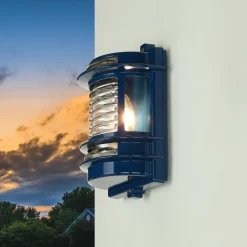 Lido Wandlampe außen E27 IP64 Messing Glas H: 22 cm Blau< Metall Lampen|Messinglampen