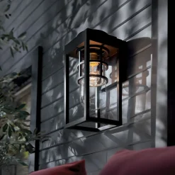 Elstead Wandlampe außen H: 33 cm IP44 Schwarz E27 eckig klein< Stofflampen|Rustikale Lampen