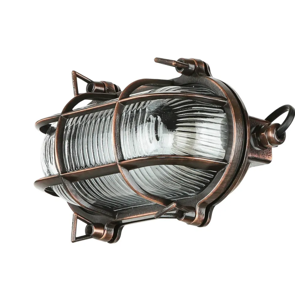 Rustikale Lampen|Metall Lampen*Lido Wandlampe Außen Kupfer Echt-Messing oval IP64