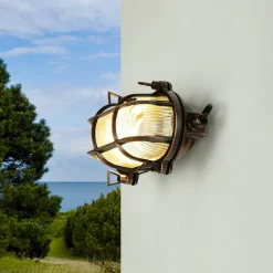 Rustikale Lampen|Metall Lampen*Lido Wandlampe Außen Kupfer Echt-Messing oval IP64