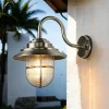 Metall Lampen|Messinglampen*Lido Wandlampe Außen Maritim Messing Riffelglas IP64 Hof