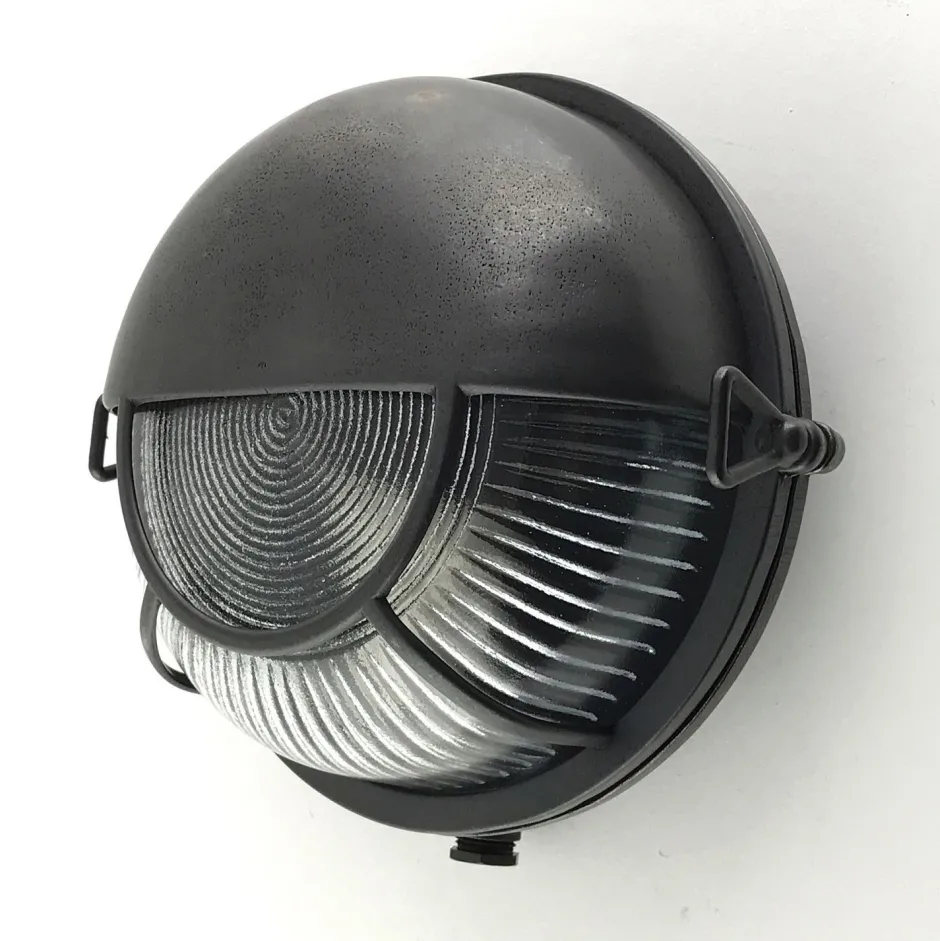 Außenwandleuchten|Feuchtraumleuchten*Andromeda Wandlampe außen Maritim Messing Glas E27 IP64 rund Ø 17,5 cm