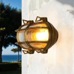 Metall Lampen|Messinglampen*Lido Wandlampe Außen Messing Glas Haus oval Maritim