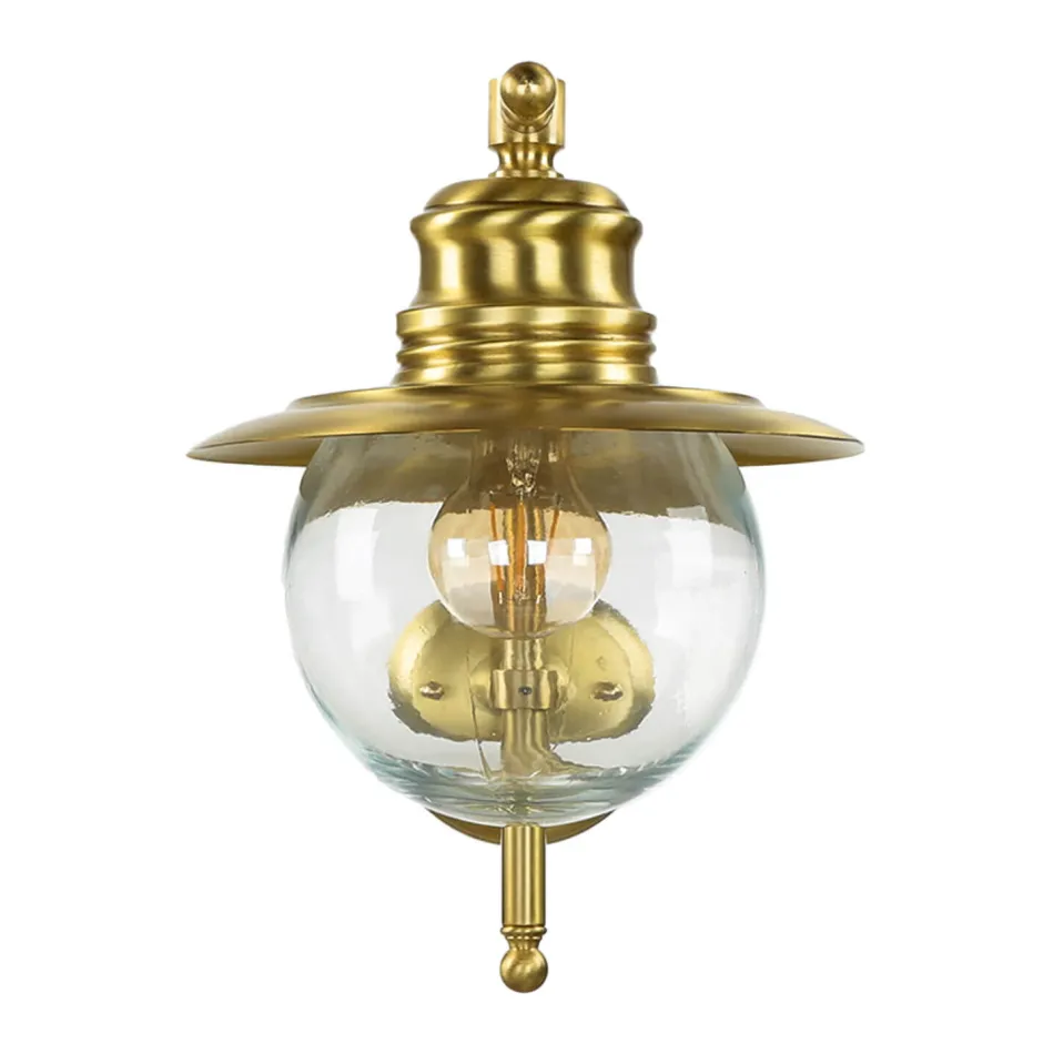 Lido Wandlampe Außen Messing Glas Maritim Hof PELLA< Außenwandleuchten|Rustikale Lampen