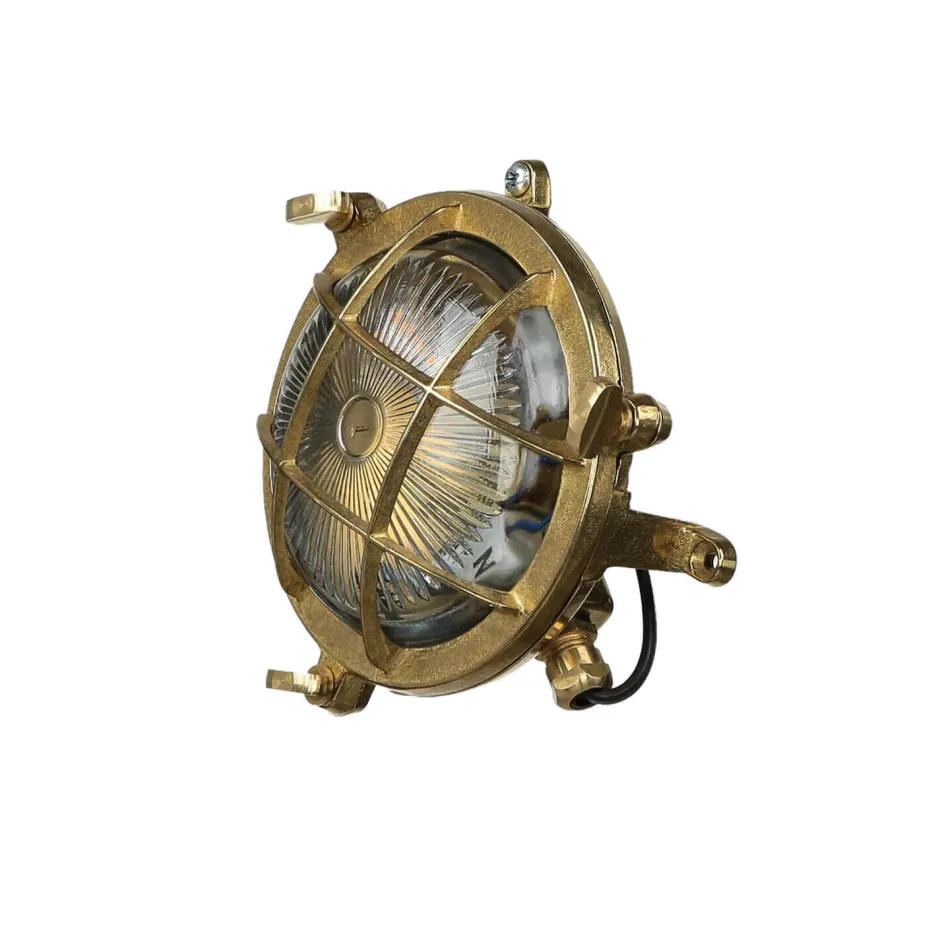 Rustikale Lampen|Metall Lampen*Lido Wandlampe Außen Messing Haus Hof rund Maritim