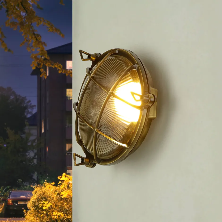 Rustikale Lampen|Metall Lampen*Lido Wandlampe außen Messing Maritim IP64 E27 SERIFOS