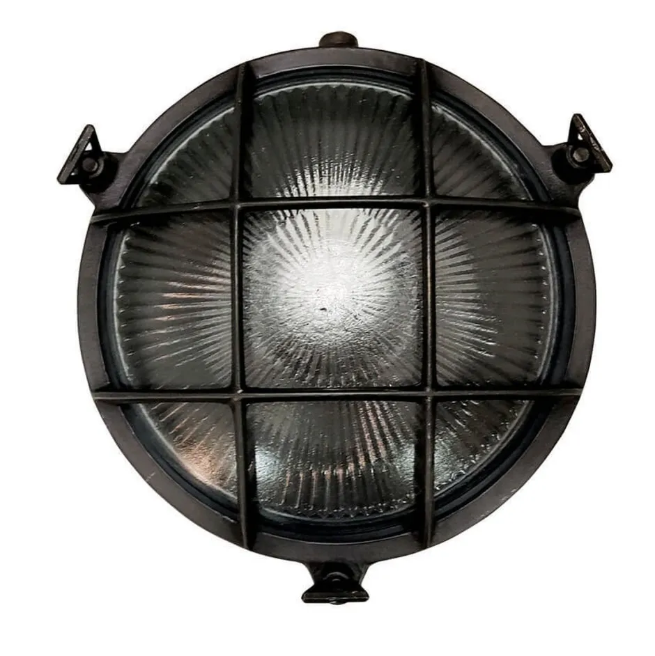 Lido Wandlampe außen Messing massiv Glas E14 IP64 D: 18 cm rund< Außenwandleuchten|Rustikale Lampen