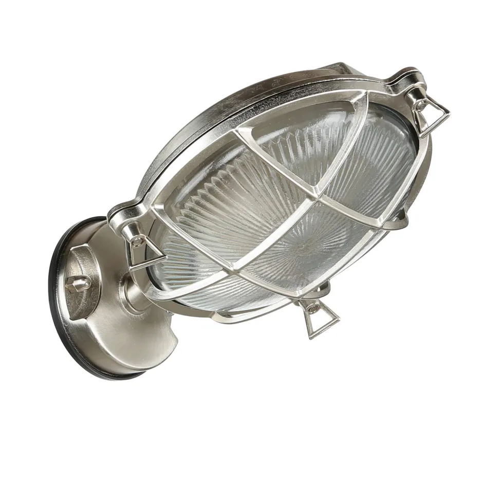 Rustikale Lampen|Metall Lampen*Lido Wandlampe außen Messing massiv Riffelglas E27 IP64 SERIFOS