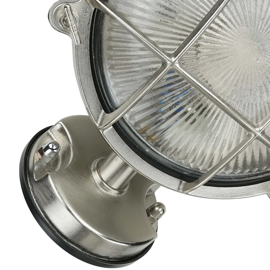 Rustikale Lampen|Metall Lampen*Lido Wandlampe außen Messing massiv Riffelglas E27 IP64 SERIFOS