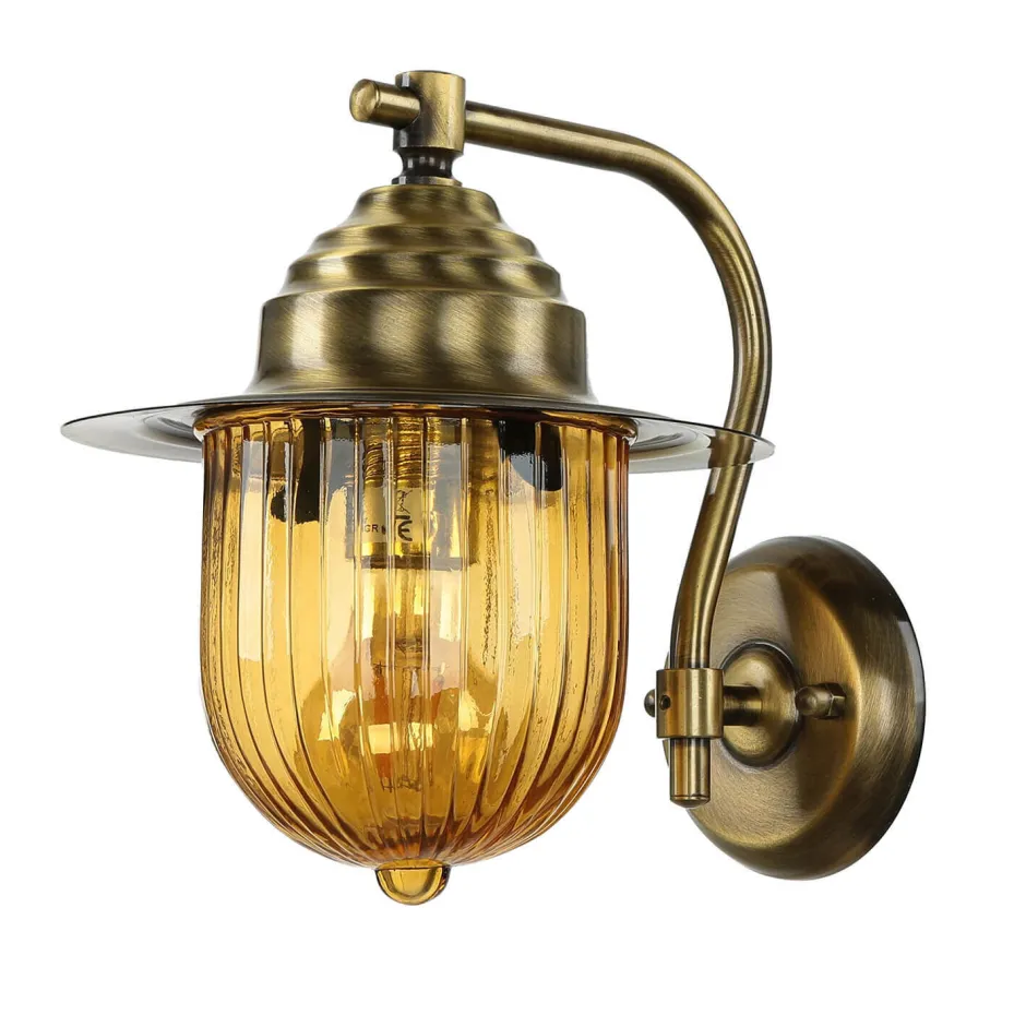 Lido Wandlampe Außen Messing Riffelglas Maritim Hof< Rustikale Lampen|Metall Lampen