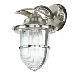 Außenwandleuchten|Rustikale Lampen*Lido Wandlampe außen Riffelglas Messing in Nickel E27