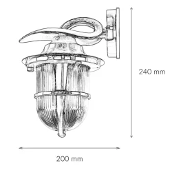 Außenwandleuchten|Rustikale Lampen*Lido Wandlampe außen Riffelglas Messing in Nickel E27