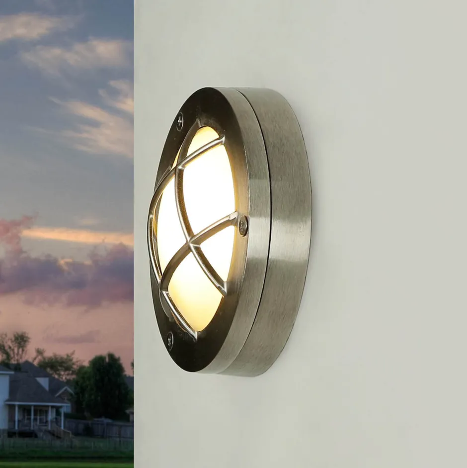 Rustikale Lampen|Metall Lampen*Lido Wandlampe Außen Rustikal Nickel Echt-Messing rund