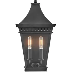 Elstead Wandlampe außen Schwarz E14 IP44 H: 39,4 cm Aluminium Glas< Metall Lampen|Rustikale Lampen