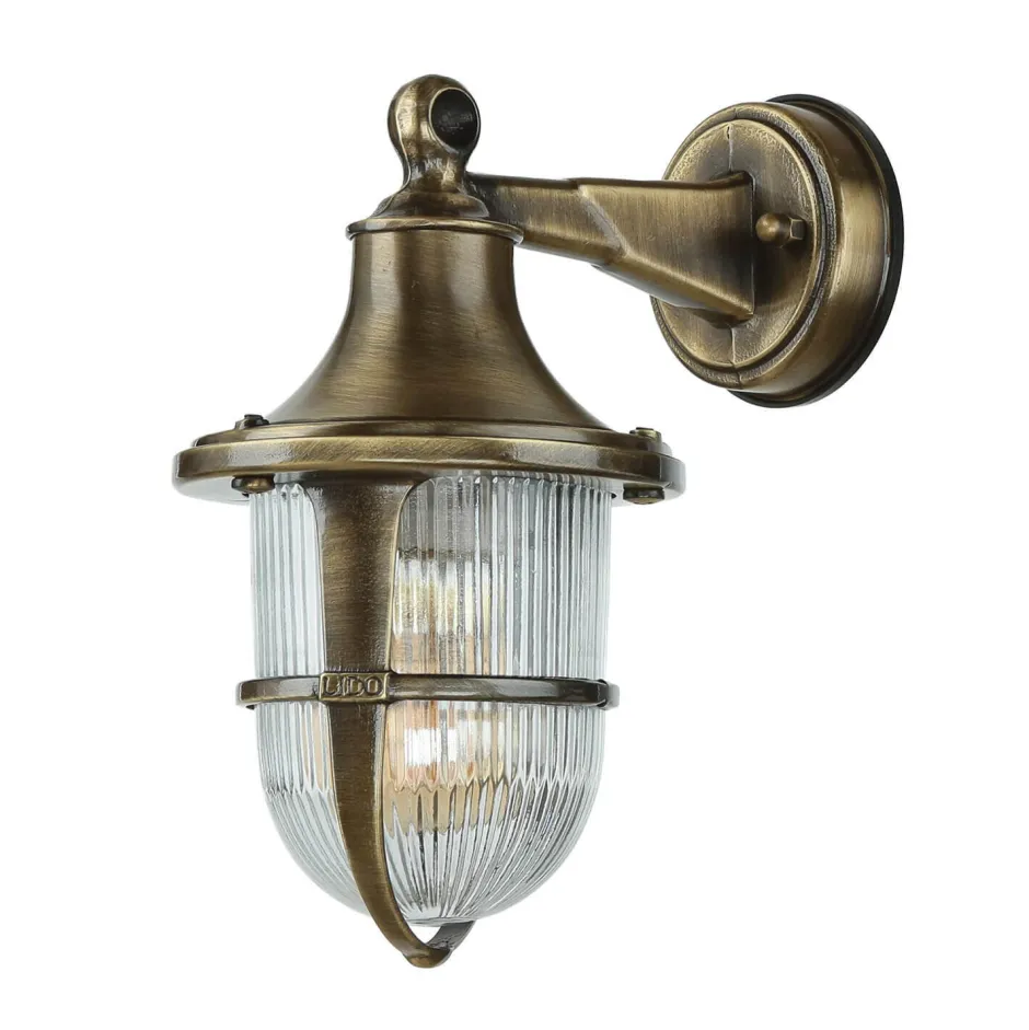 Rustikale Lampen|Metall Lampen*Lido Wandlampe Außen Terrasse Hof Messing Riffelglas IP64