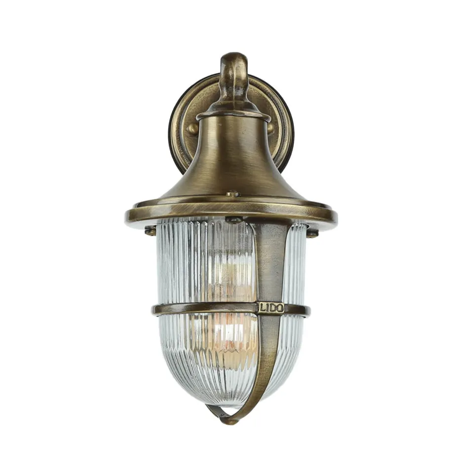 Rustikale Lampen|Metall Lampen*Lido Wandlampe Außen Terrasse Hof Messing Riffelglas IP64