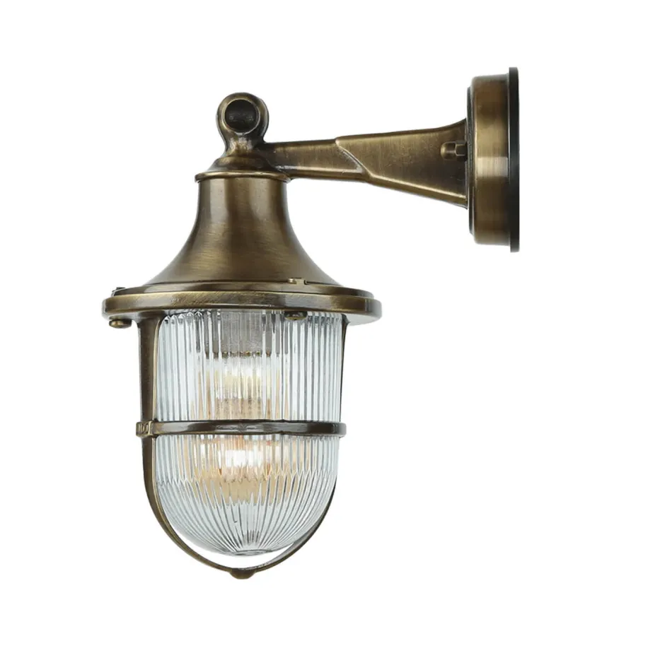 Rustikale Lampen|Metall Lampen*Lido Wandlampe Außen Terrasse Hof Messing Riffelglas IP64