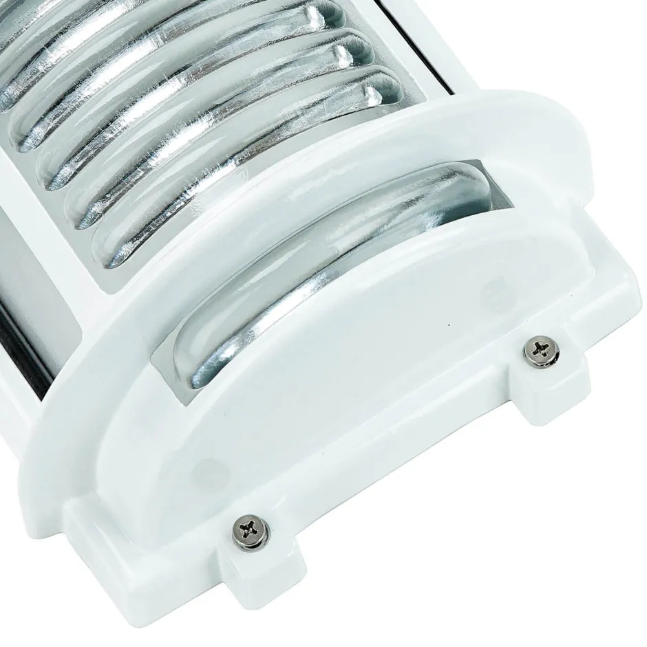 Metall Lampen|Messinglampen*Lido Wandlampe außen Weiß IP64 Messing Glas E27