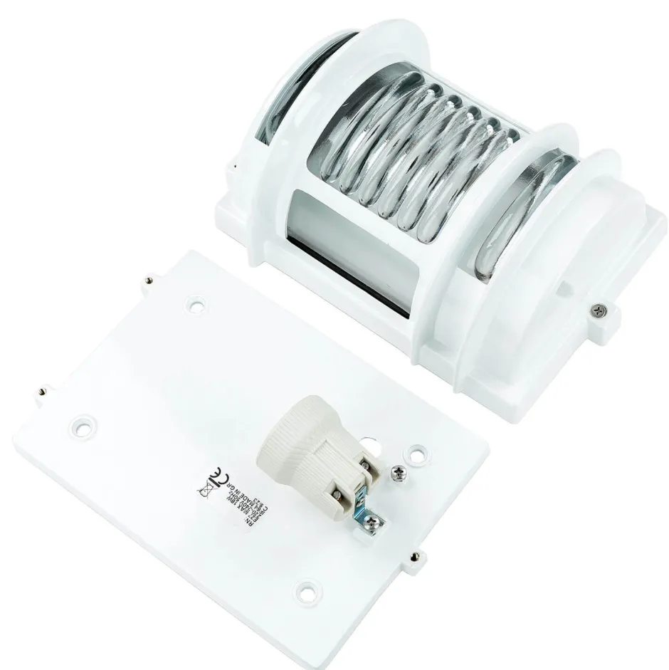 Metall Lampen|Messinglampen*Lido Wandlampe außen Weiß IP64 Messing Glas E27