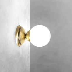 Giovanni Battista Wandlampe Bad Ø 12 cm Kugelschirm Glas Messing E14< Wandleuchten|Badezimmer Lampe