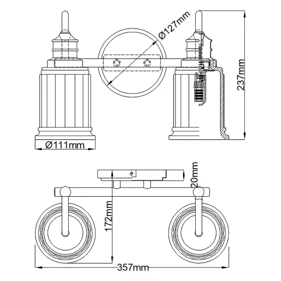 Wandleuchten|Flurlampen*Elstead Wandlampe Bad LED G9 IP44 35,7 cm breit Metall Glas Jugendstil
